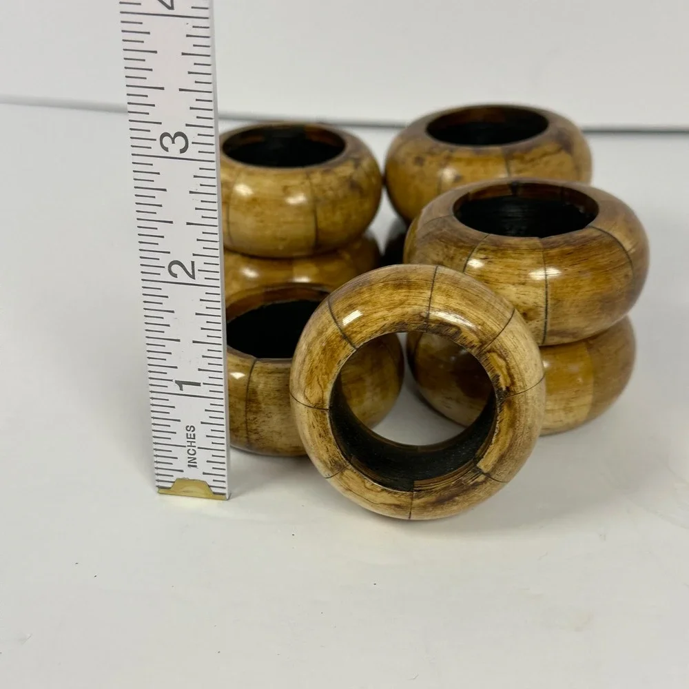 Set of‎ 6 Rustic Wood Napkin Rings Hand Carved for Farmhouse Table Decor